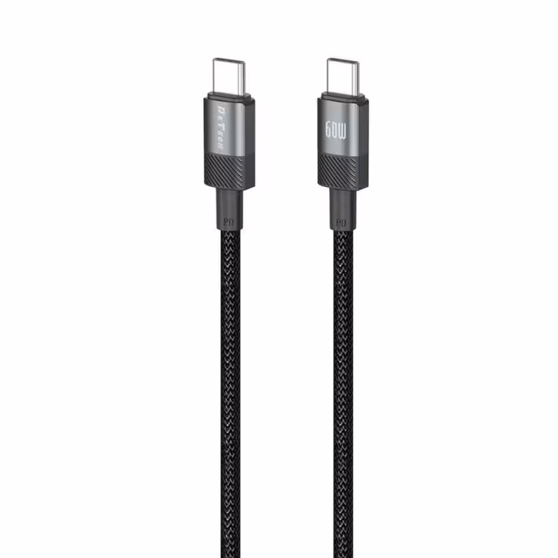 Кабел за данни DeTech DE-C67C, 60W, Type-C - Type-C, PD, 1.0m, Черен - 40551