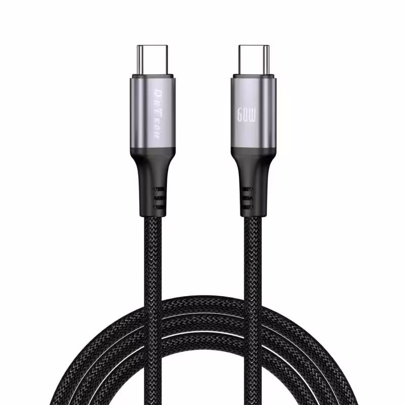 Кабел за данни DeTech DE-C68C, 60W, Type-C - Type-C, PD, 1.0m, Черен - 40552