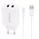 Мрежово зарядно устройство DeTech DE-58C, 5V/2.4A, 220V, 2 x USB, с Type-C кабел, 1.0m, Бял - 40539