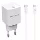 Мрежово зарядно устройство DeTech DE-61C, 20W, 1 x Type-C F, PD, С кабел Type-C - Type-C, 1.0m, Бял - 40546
