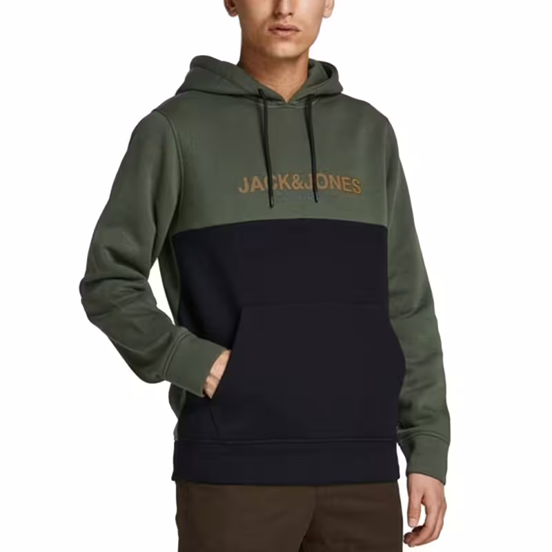 JACK&JONES Colourblock Logo Hoodie Green