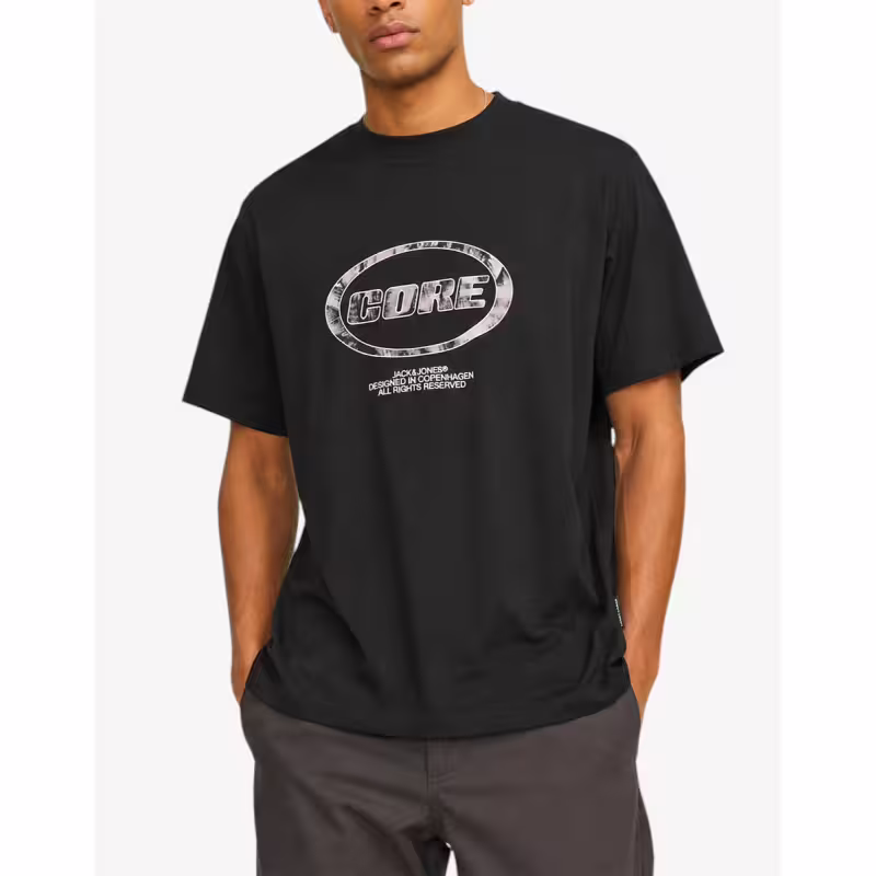 JACK&JONES Jcolido Aop Front Print Tee SS Crew Neck Black