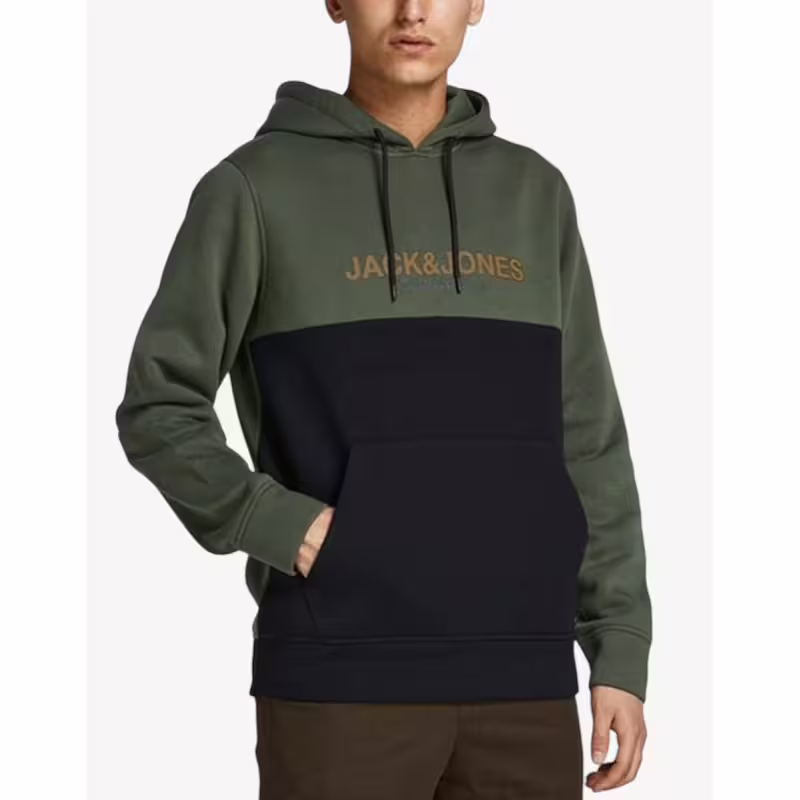 JACK&JONES Colourblock Logo Hoodie Green