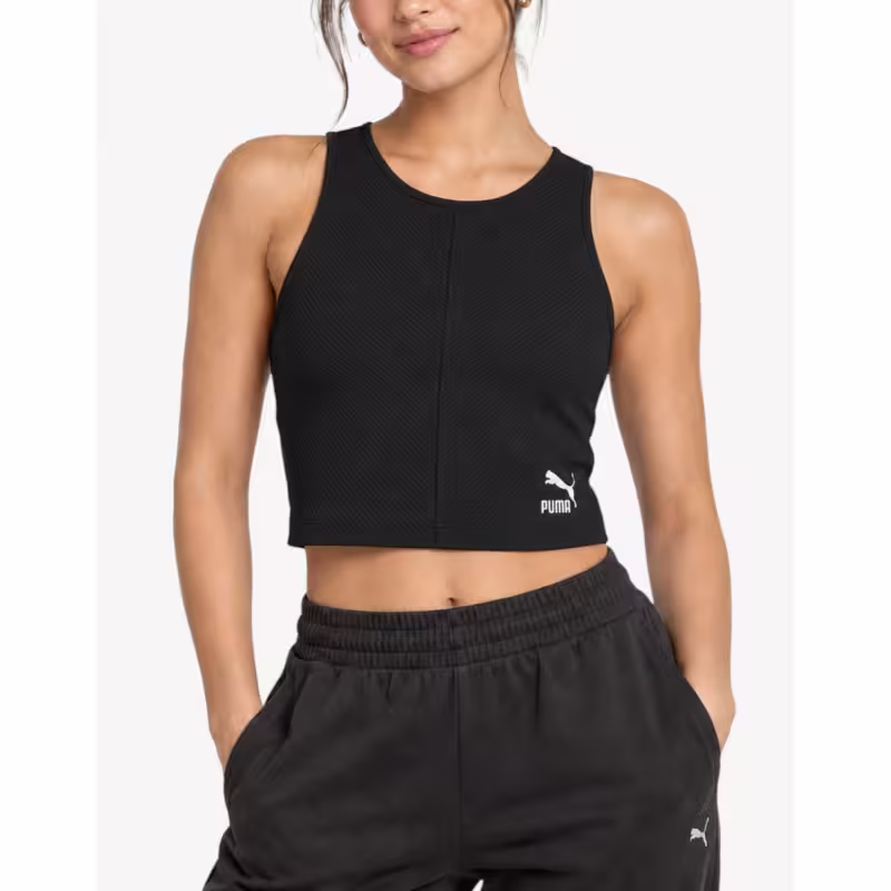 PUMA Classics Ribbed Crop Top Black