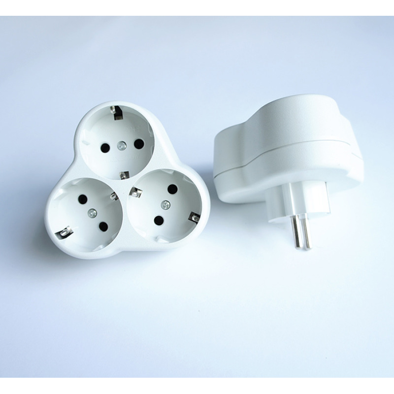 Разклонител за контакт YONKA, 3-ка, без кабел, бял, 220V, 16A