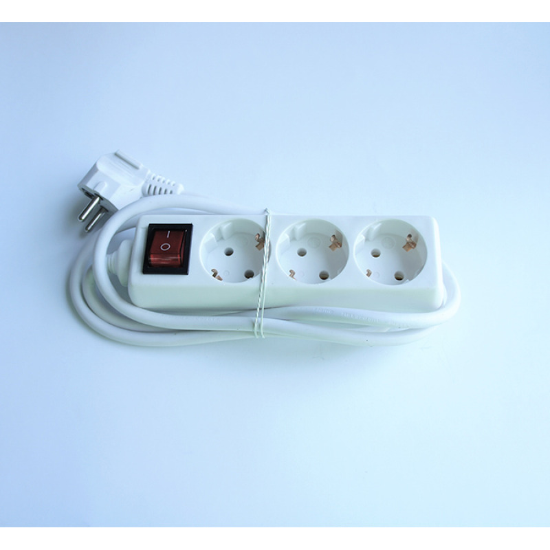 Разклонител C1-H3T, контакт, ключ, 3-ка, бял, 1,5m, 220VAC, 10A, 3x1,5mm2