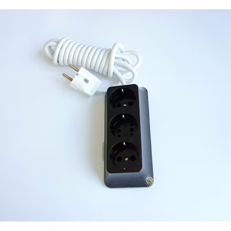 Български разклонител, контакт, 3-ка, черен, 1,8m, 220VAC, 16A, 3x1,5mm2