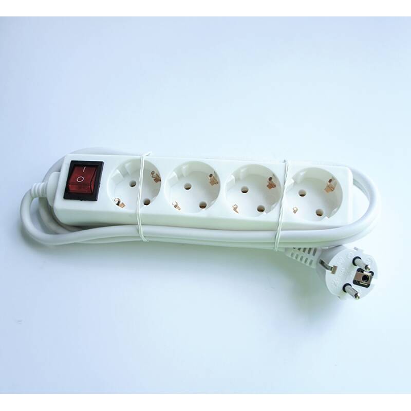 Разклонител C1-H4T, контакт, ключ, 4-ка, бял, 1,5m, 220VAC, 10A, 3x1,5mm2