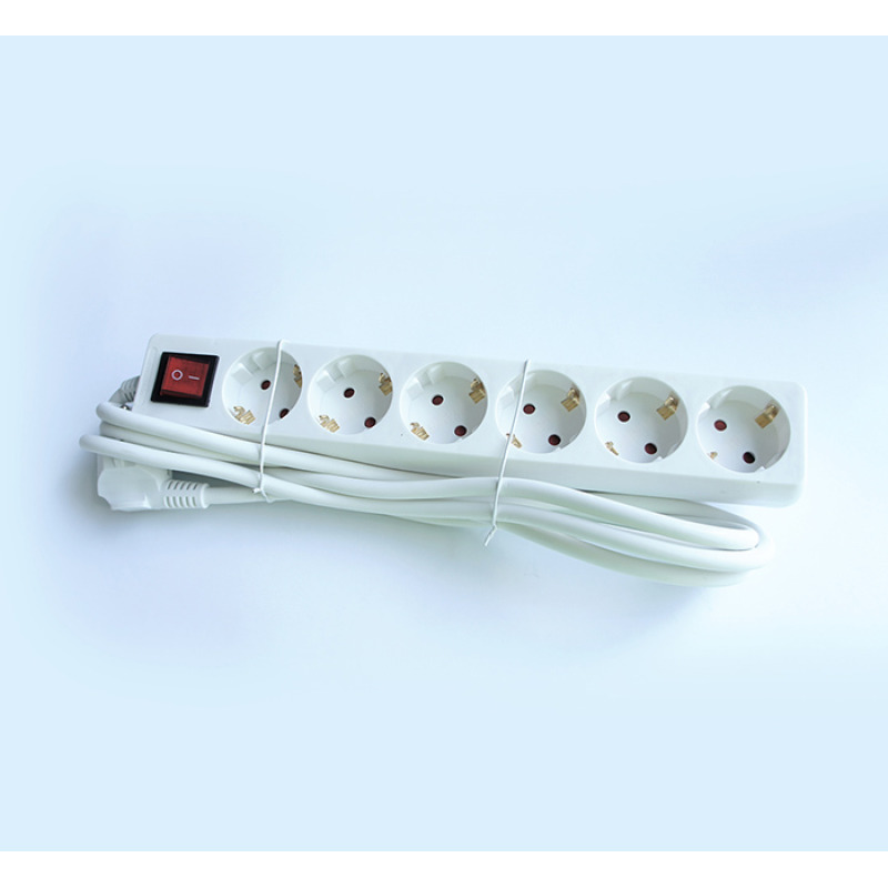Разклонител C1-H6T, контакт, ключ, 6-ца, бял, 3m, 220VAC, 16A