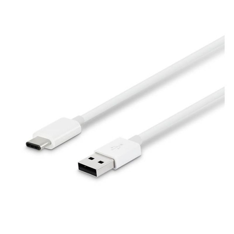 Кабел Type-C, бързо зареждане, силиконов, бял, USB-А(м), USB-C(м), 1m, 2A
