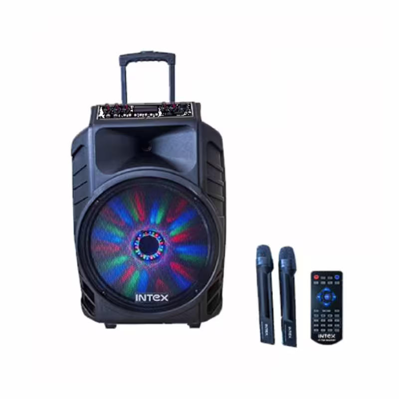 Преносима активна караоке тонколона 6015BT 15" с вграден усилвател и 2 безжични микрофона 250W