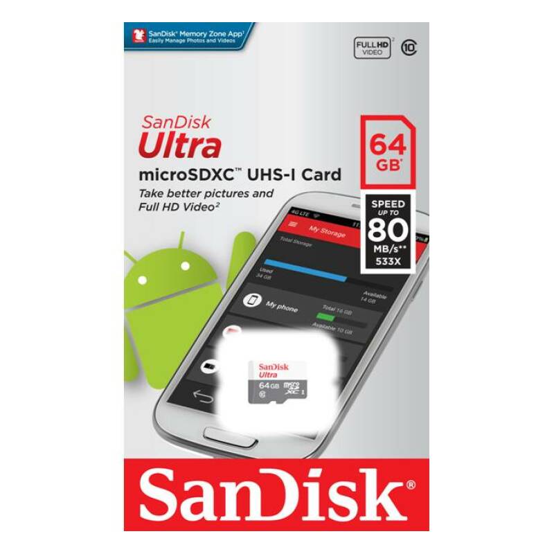 MicroSD карта памет клас 10 SANDISK без адаптер 64GB