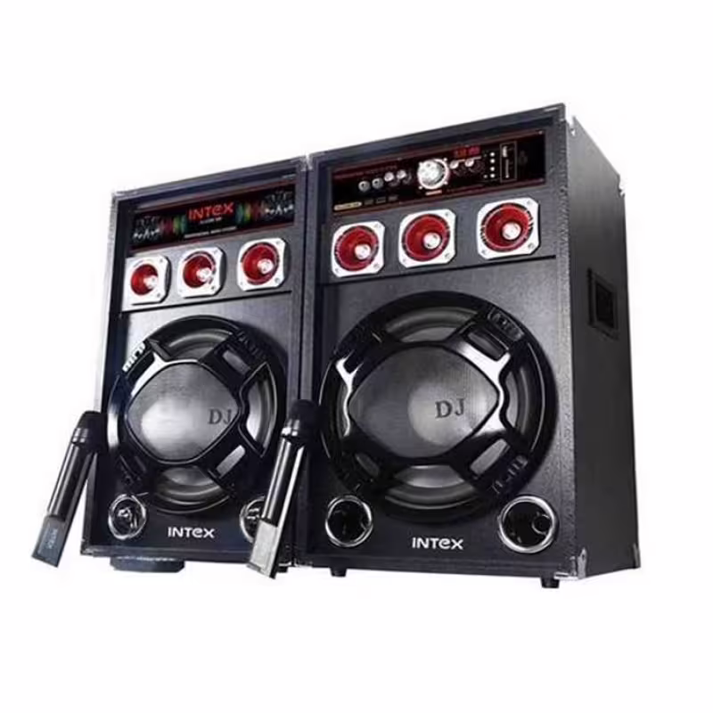 Преносими активни тонколони 12" с вграден усилвател, 2 безжични микрофона и дистанционно 2x60W