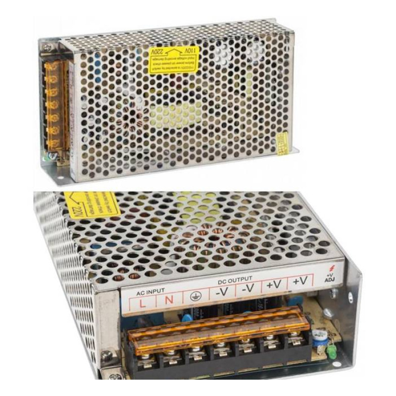 Адаптер, захранване, метален, LED осветление, камери, -12VDC, +12VDC, 10A, 120W, IP20