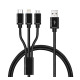 Кабел универсален DE-C40, силиконов, USB-A(м), USB-C(м), MICRO USB(м), Apple lightning(м) 1,2m