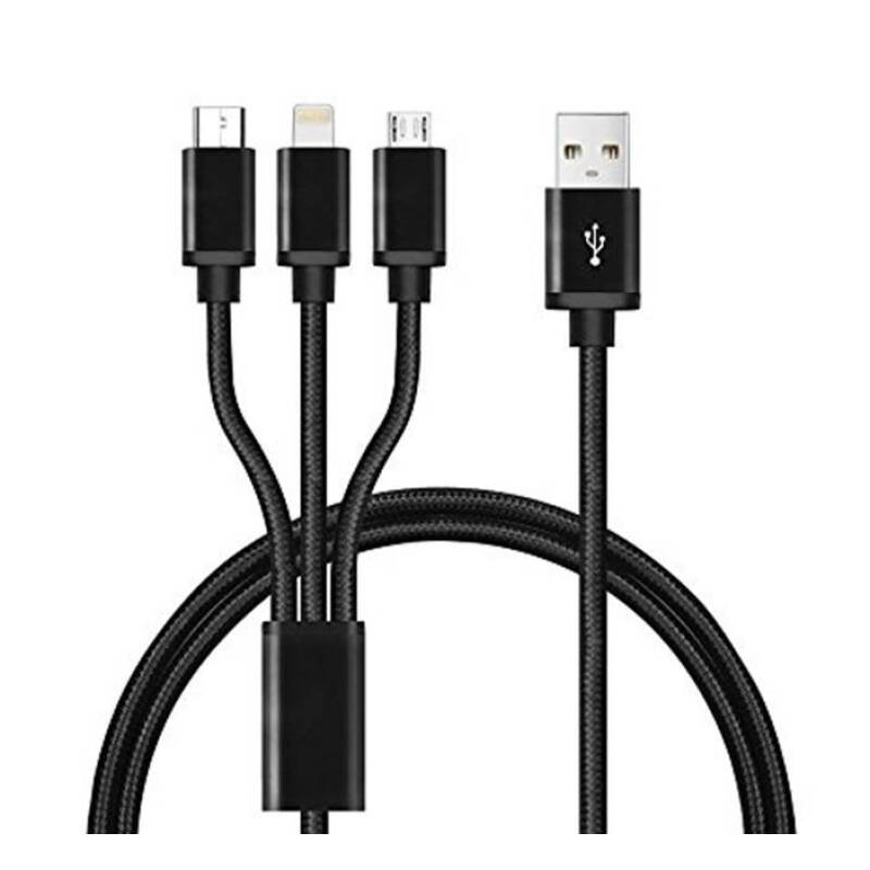 Кабел универсален DE-C40, силиконов, USB-A(м), USB-C(м), MICRO USB(м), Apple lighining(м) 1,2m