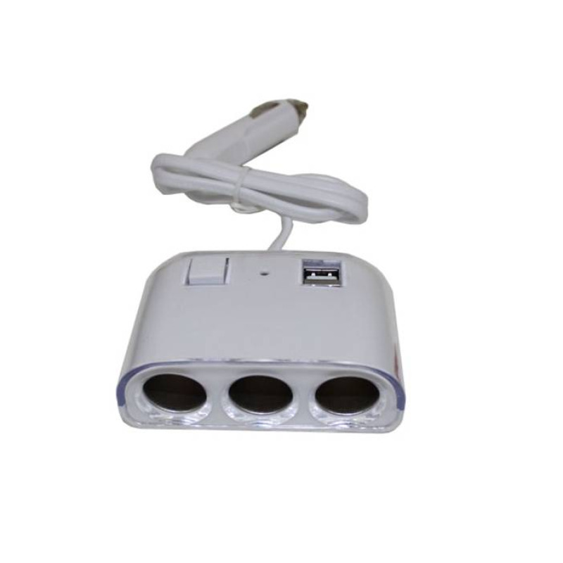 Автомобилен разклонител, 3 гнезда за запалка(ж), 2xUSB, 10A, 0,5m