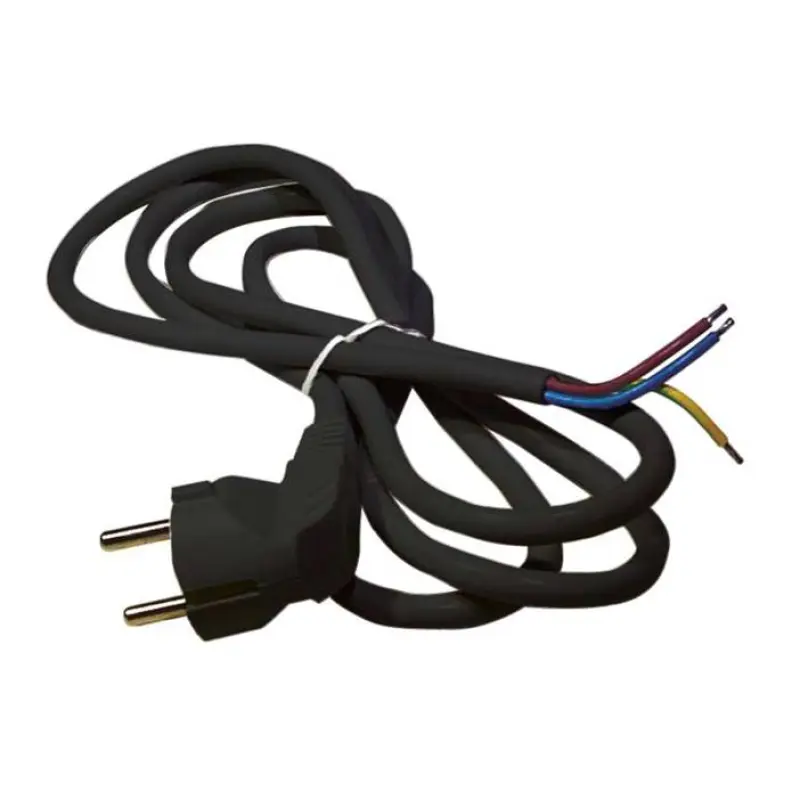 Захранващ кабел, черен, ъглов, щепсел "шуко", 3x1,5mm2, 2m, 220VAC, 16A