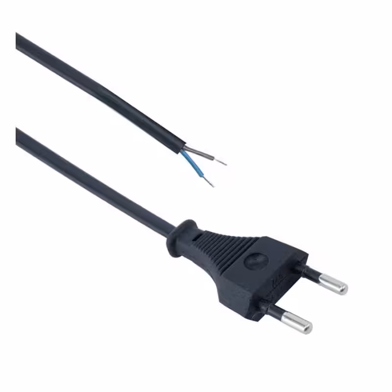 Захранващ кабел с щепсел, плосък, 2 жила, черен, 1,5m, 220VAC, 6A