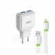 Комплект, мрежово зарядно DE-09C, бързо зареждане, кабел за TYPE-C, 2xUSB, 5V, 2,4A