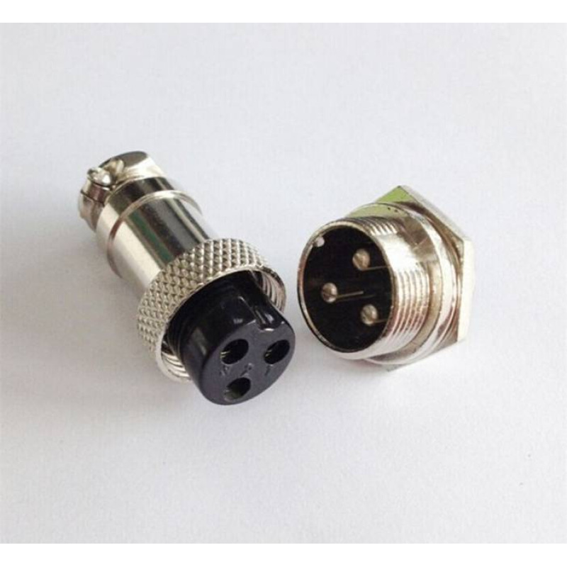 Букса GX16-3, комплект, метална, 3-ка, м+ж, 48VDC, 240VAC, M16x47mm