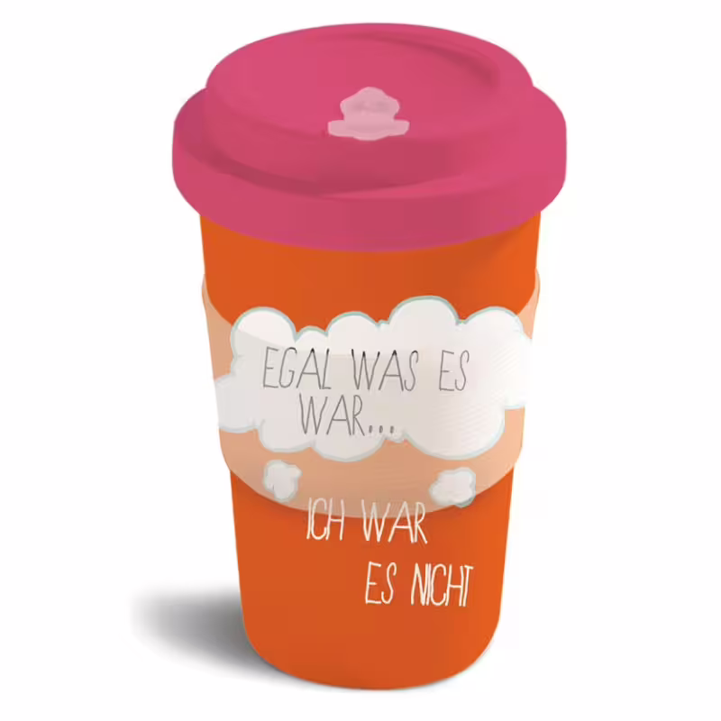 Бамбукова чаша с капак Еднорогът Theodor, оранжево-червена