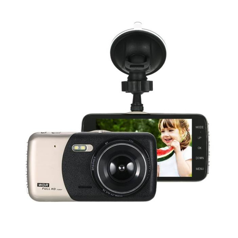 Видеорегистратор/камера KKMOON FULL HD за автомобил, записваща с 2 камери, екран 4" 5MPx