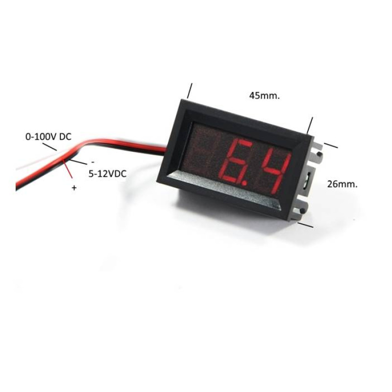 Волтметър за вграждане в панел 0-100VDC 45x26mm