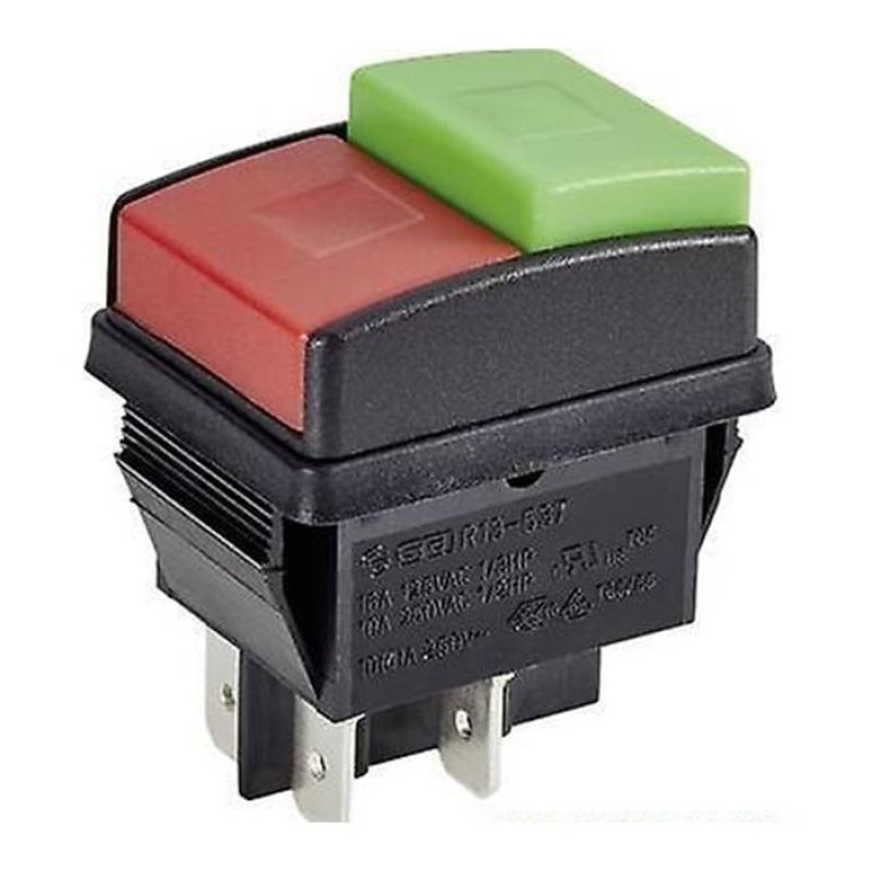 Бутон R13-537, задържащ, 2 пуск-стоп бутона, 250VAC, 10A, 22x32mm