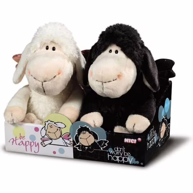 Комплект плюшени играчки - овците Джоли, бяла и черна, 20 см