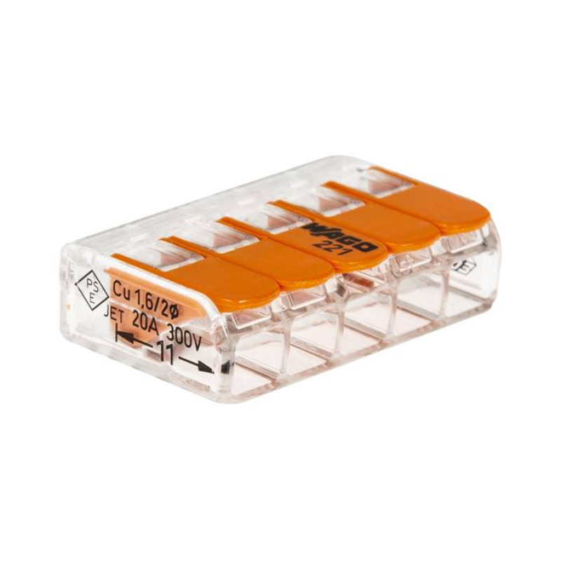 Бърза връзка WAGO, за кабели, PA66, 5ца, 450VAC, 32A, 4mm2