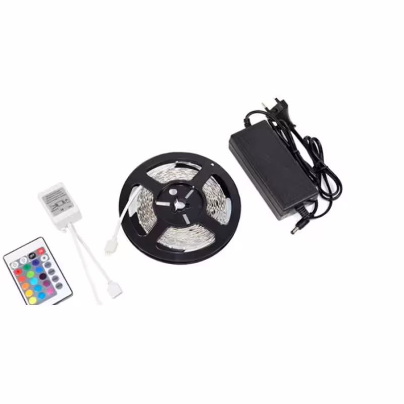 Комплект светодиодна лента, SMD5050, 60 диода, захранване, контролер, самозалепваща, RGB, IP54, 12VDC, 14,4W