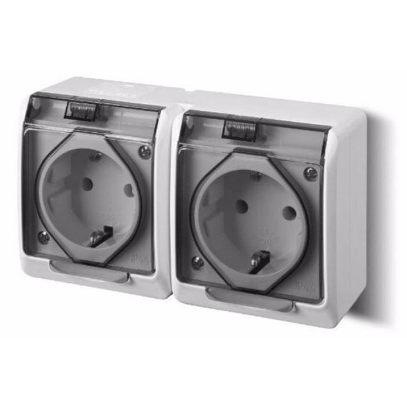 Български външен контакт, открит монтаж, IP44, двоен, 140x80mm