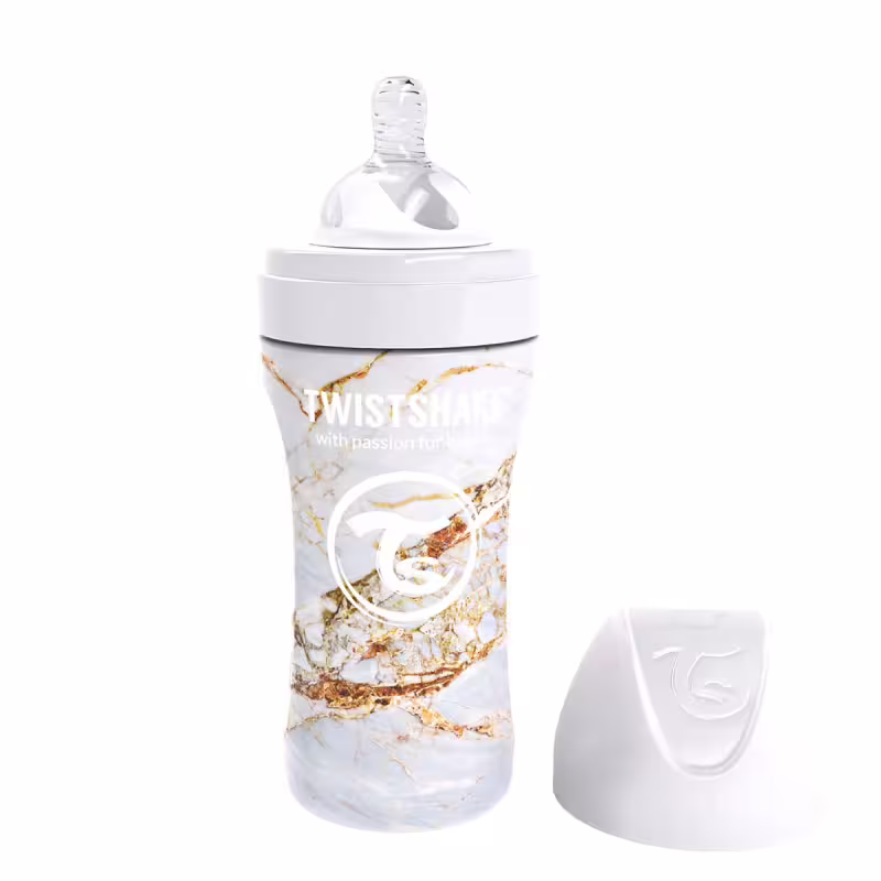 Бебешко шише Twistshake 330 мл от неръждаема стомана - Мраморно бяло