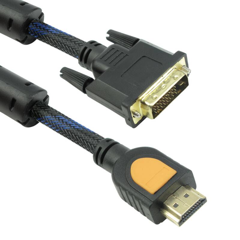 Кабел DeTech HDMI - DVI, 3m, Ферит, Черен, HQ - 18190