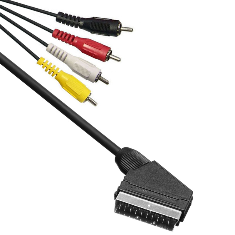 Кабел DeTech, SCART - 3 RCA M, 1.0m, Черен - 18022