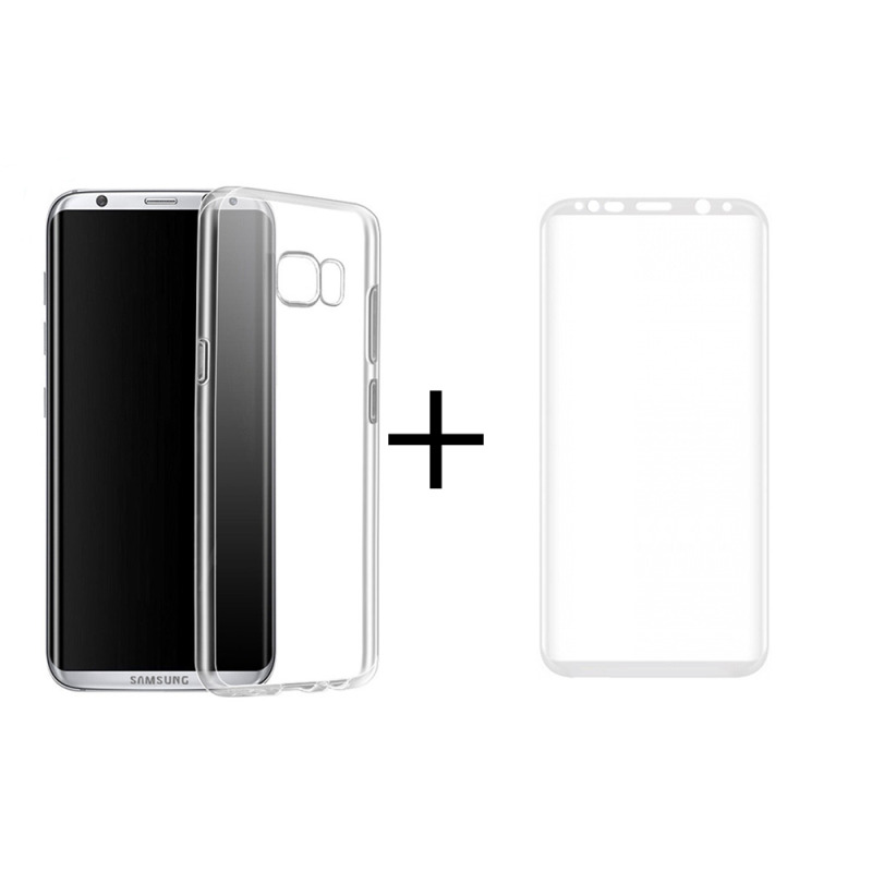 Комплект стъклен протектор + Калъф, Remax Crystal, за Samsung Galaxy S8 Plus, Бял - 52304