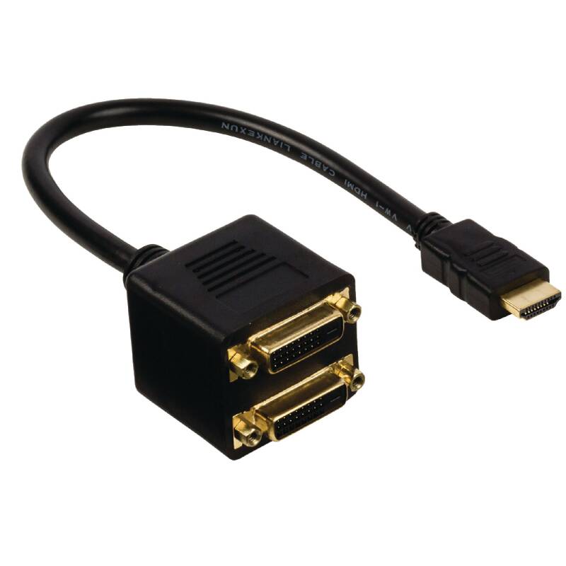 Преходник DeTech HDMI към 2 F DVI 24+1, Черен - 18250
