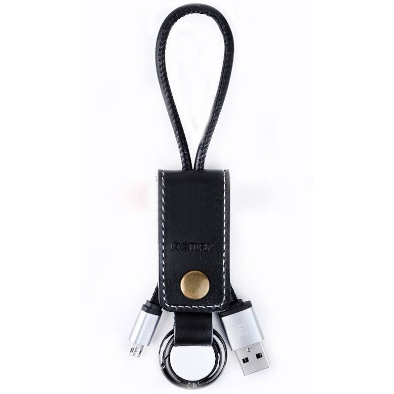 Кабел за данни micro USB, Remax RC-034I, ключодържател, естествена кожа,Черен - 14341
