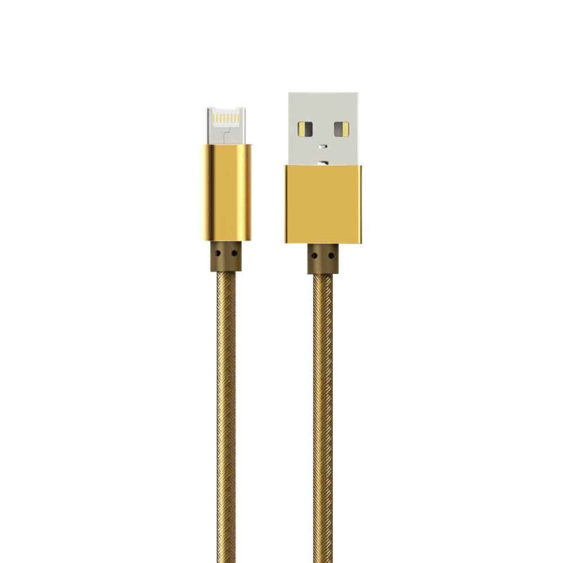 Кабел за данни, LDNIO, 2 в 1, Micro USB + Lightning (iPhone 5/6/7), С оплетка, Златист - 14490