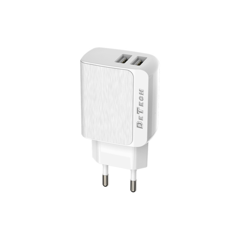 Мрежово зарядно устройство DeTech, DE-09, 5V/2.4A 220V, 2 x USB, Бял - 14139