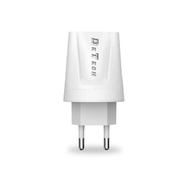 Мрежово зарядно устройство, DeTech, DE-01, 5V/2.1A 220V, 2 x USB, Бял - 14118