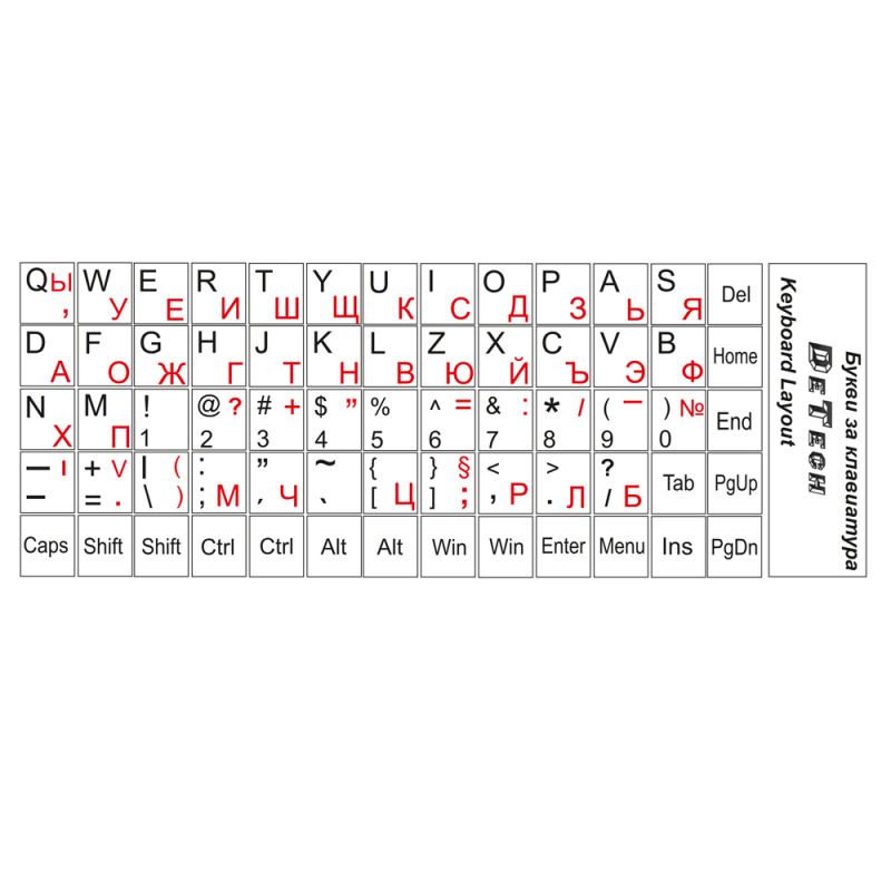 Букви за клавиатура DeTech,Кирилица и латиница, Бял - 17044