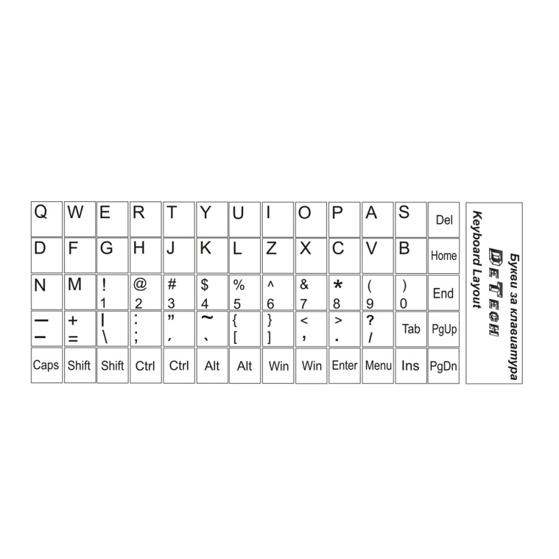 Букви за клавиатура, DeTech, Латиница, Бял  - 17045