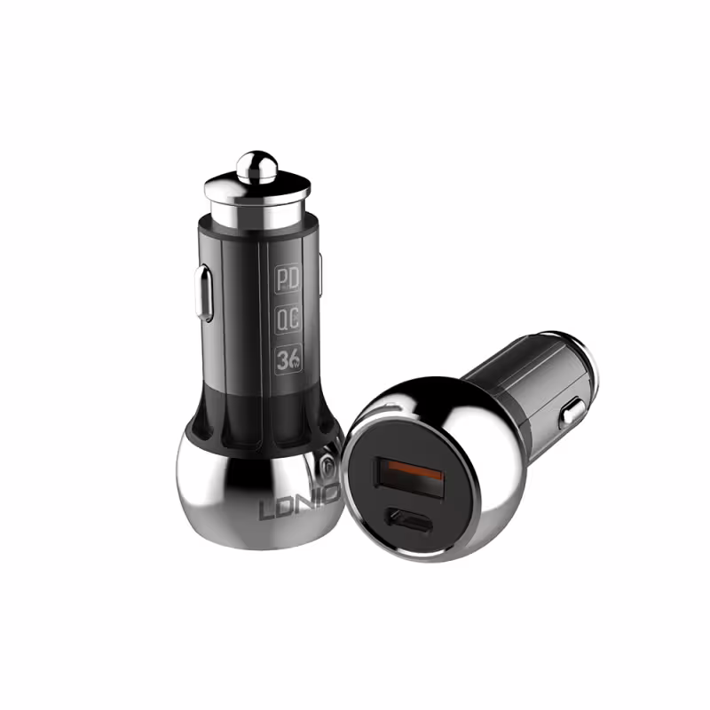 Зарядно устройство за кола LDNIO C1, 1xUSB QC3.0, 1xType-C PD, С Micro USB кабел, Сив - 40076