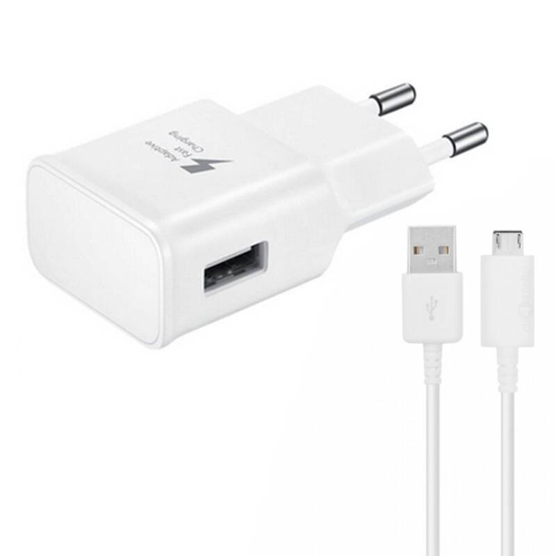 Мрежово зарядно устройство, No brand, Adaptive Fast Charging, 1 x USB, С Micro USB кабел, Бял - 14862