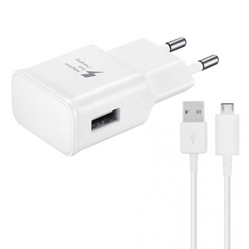 Мрежово зарядно устройство, No brand, Adaptive Fast Charging, 1 x USB, С Micro USB кабел, Бял - 14862