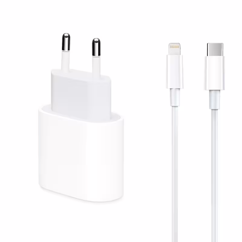 Мрежово зарядно устройство No brand, iPhone 11 Pro, 1xType-C PD, 5V/3.0A, + Кабел Type-C към Lightning , 1.0m, Бял - 14991