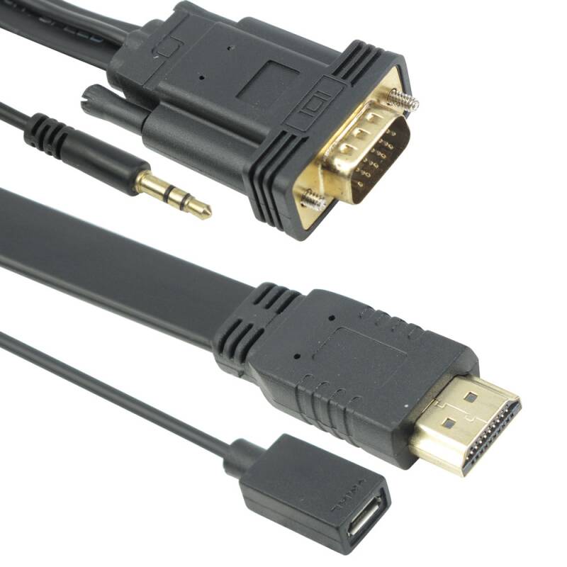 Кабел No brand, HDMI - VGA, 3m, Flat, с аудио кабел -18261
