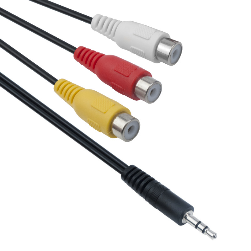 Аудио кабел DeTech 3.5 - 3RCA F,  25см  - 18216